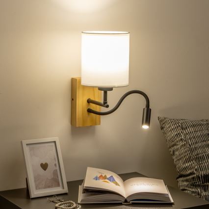 Brilagi - Светодиодная гибкая настенная лампа NUBILA WOOD 1xE27/25W/230V + LED/3W дуб/белый