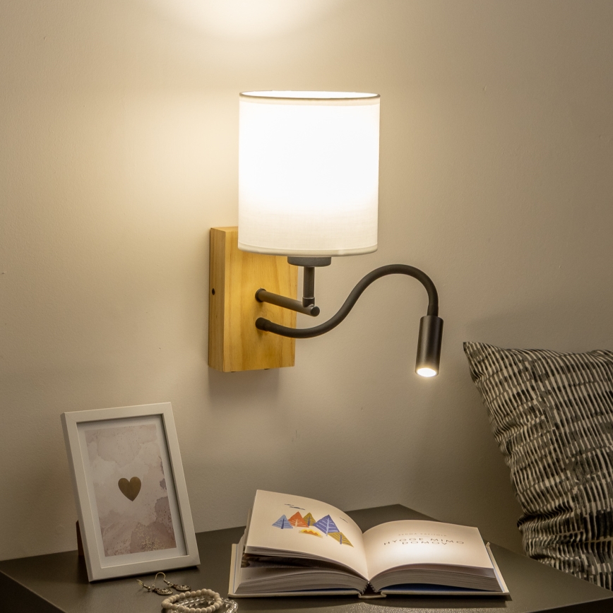 Brilagi - Светодиодная гибкая настенная лампа NUBILA WOOD 1xE27/25W/230V + LED/3W дуб/белый