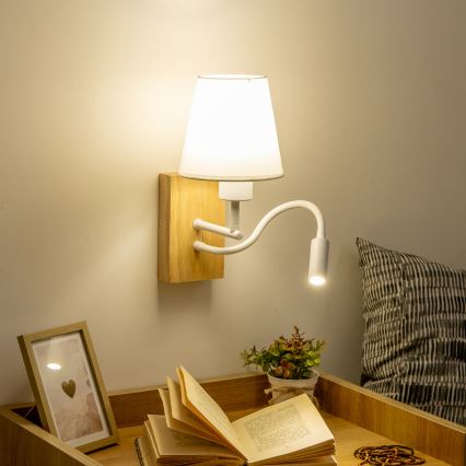 Brilagi - Светодиодная гибкая настенная лампа NUBILA WOOD 1xE27/25W/230V + LED/3W дуб/белый