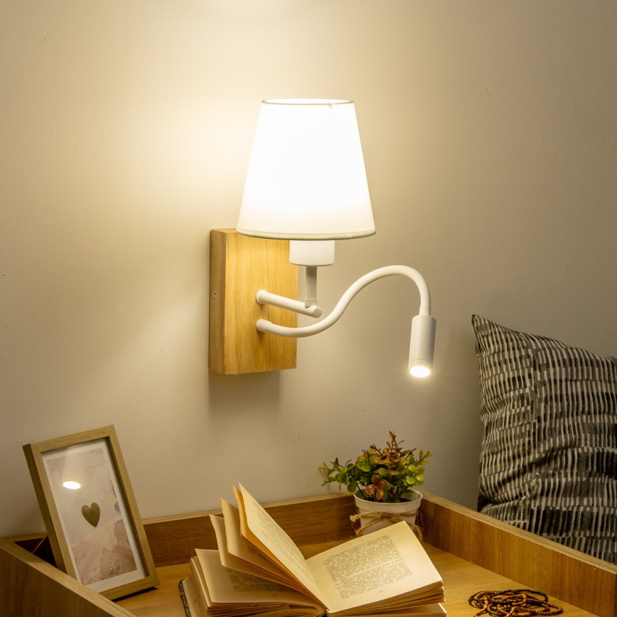 Brilagi - Светодиодная гибкая настенная лампа NUBILA WOOD 1xE27/25W/230V + LED/3W дуб/белый
