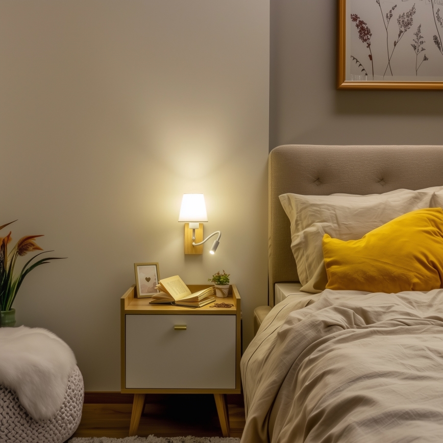 Brilagi - Светодиодная гибкая настенная лампа NUBILA WOOD 1xE27/25W/230V + LED/3W дуб/белый