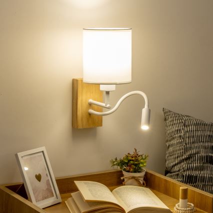 Brilagi - Светодиодная гибкая настенная лампа NUBILA WOOD 1xE27/25W/230V + LED/3W дуб/белый