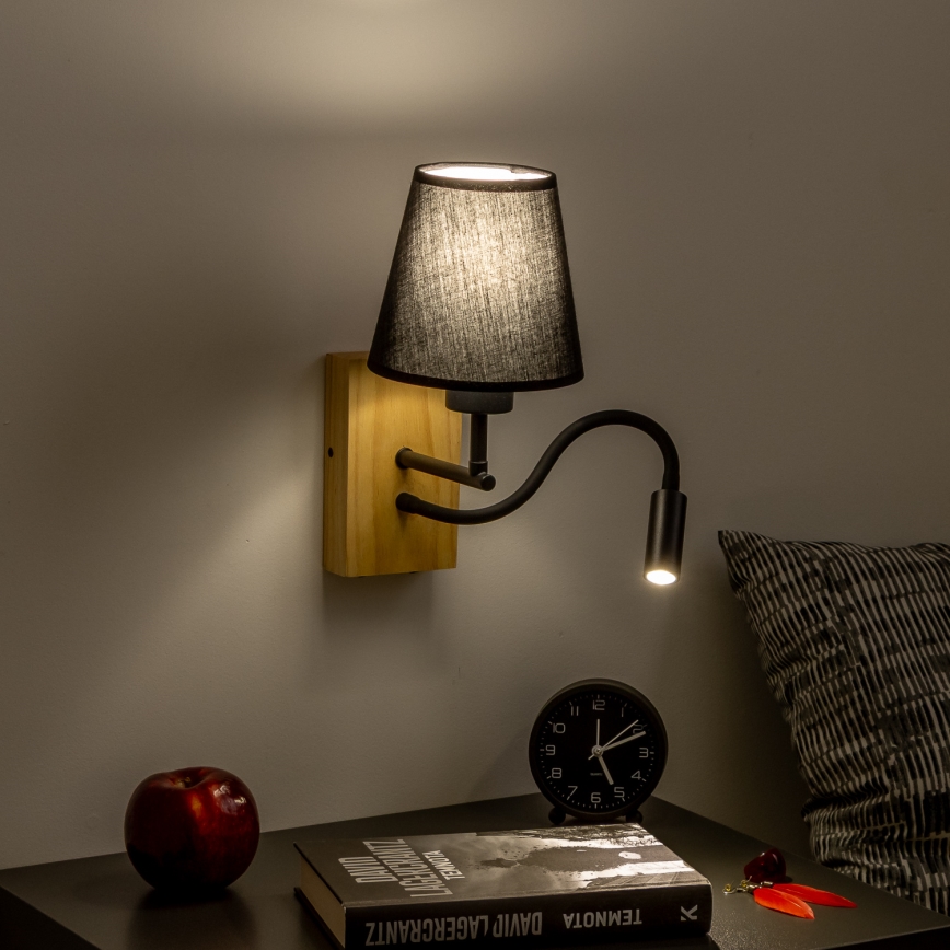 Brilagi - Светодиодная гибкая настенная лампа NUBILA WOOD 1xE27/25W/230V + LED/3W дуб/черный