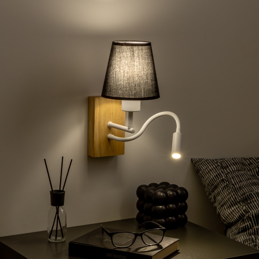 Brilagi - Светодиодная гибкая настенная лампа NUBILA WOOD 1xE27/25W/230V + LED/3W дуб/черный