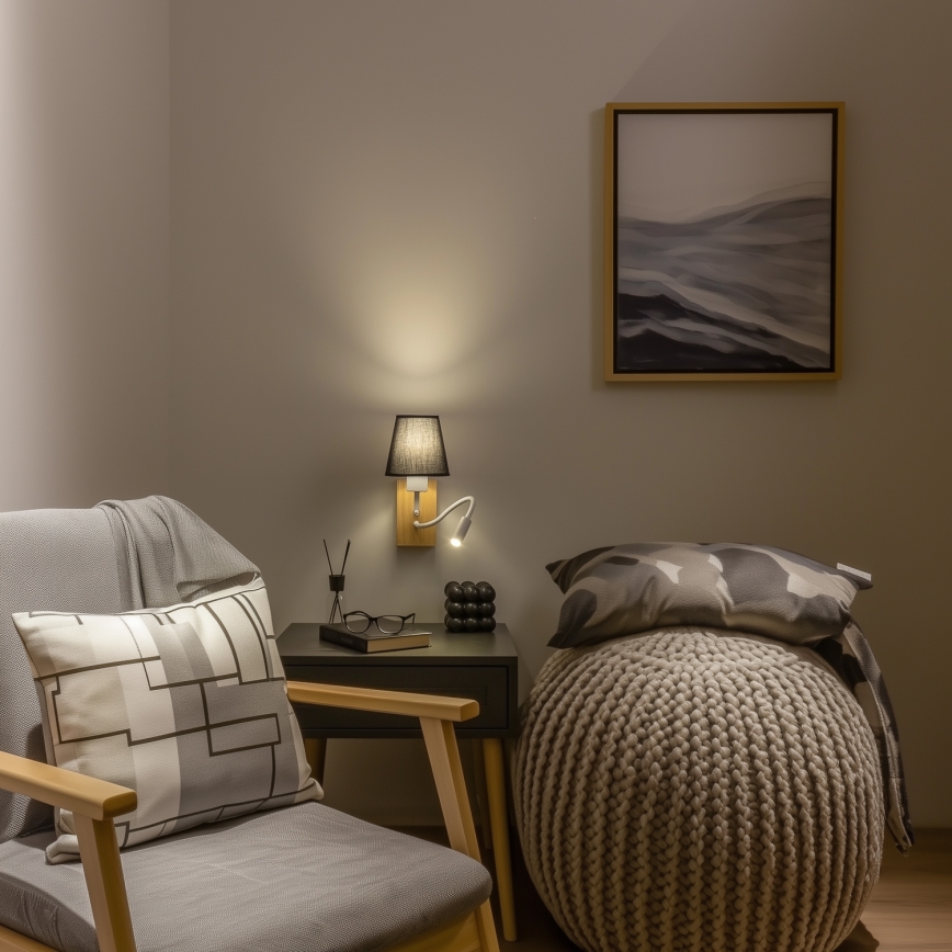 Brilagi - Светодиодная гибкая настенная лампа NUBILA WOOD 1xE27/25W/230V + LED/3W дуб/черный