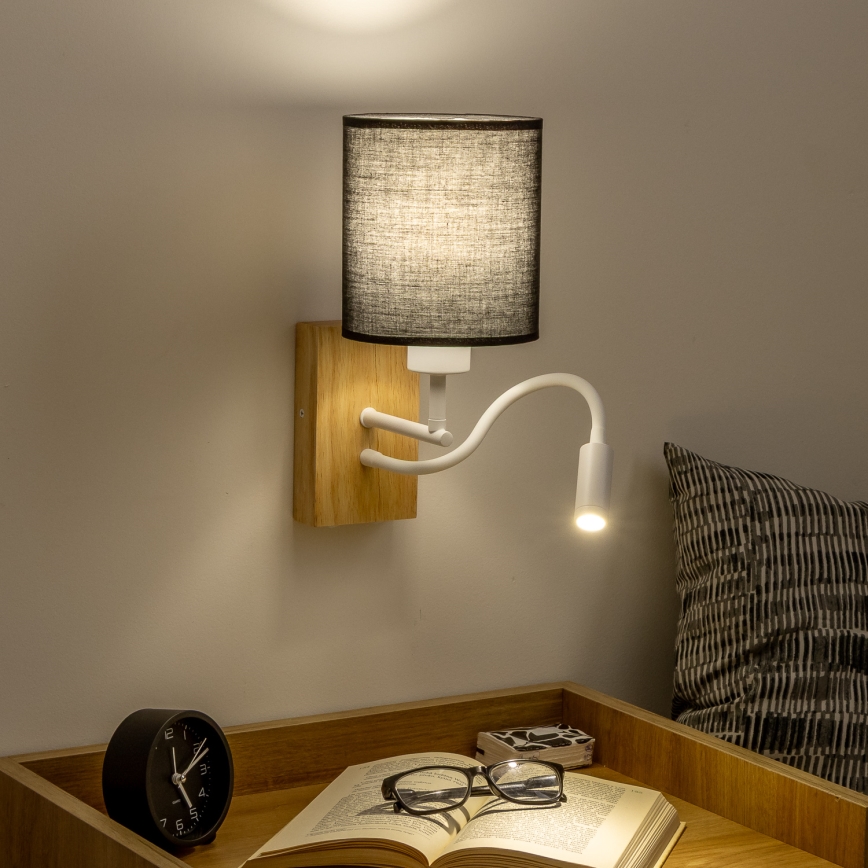 Brilagi - Светодиодная гибкая настенная лампа NUBILA WOOD 1xE27/25W/230V + LED/3W дуб/черный