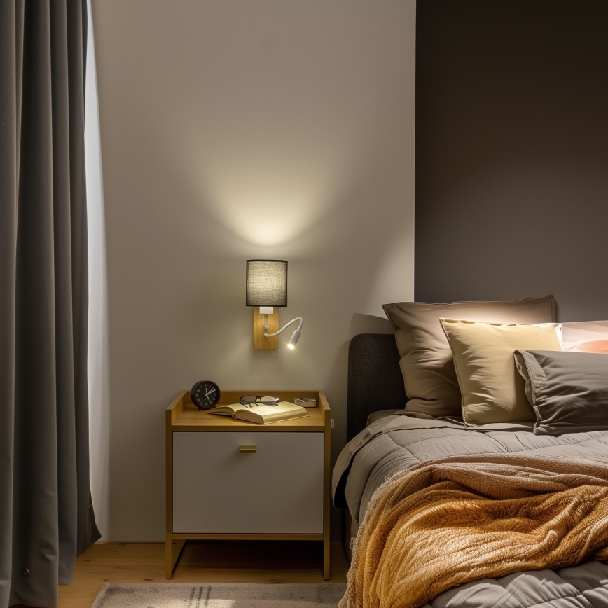 Brilagi - Светодиодная гибкая настенная лампа NUBILA WOOD 1xE27/25W/230V + LED/3W дуб/черный