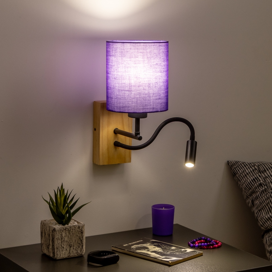 Brilagi - Светодиодная гибкая настенная лампа NUBILA WOOD 1xE27/25W/230V + LED/3W дуб/фиолетовый