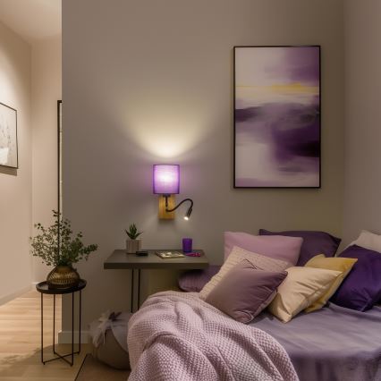Brilagi - Светодиодная гибкая настенная лампа NUBILA WOOD 1xE27/25W/230V + LED/3W дуб/фиолетовый