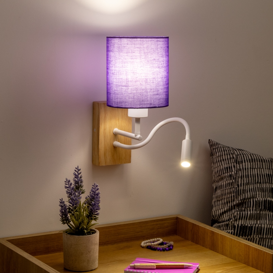 Brilagi - Светодиодная гибкая настенная лампа NUBILA WOOD 1xE27/25W/230V + LED/3W дуб/фиолетовый