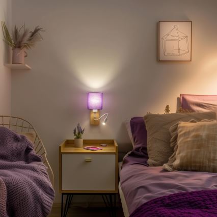 Brilagi - Светодиодная гибкая настенная лампа NUBILA WOOD 1xE27/25W/230V + LED/3W дуб/фиолетовый