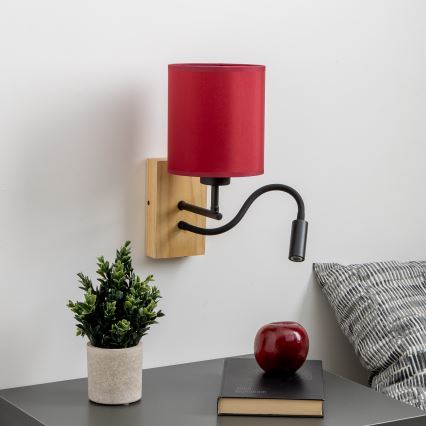 Brilagi - Светодиодная гибкая настенная лампа NUBILA WOOD 1xE27/25W/230V + LED/3W дуб/Помпейский красный