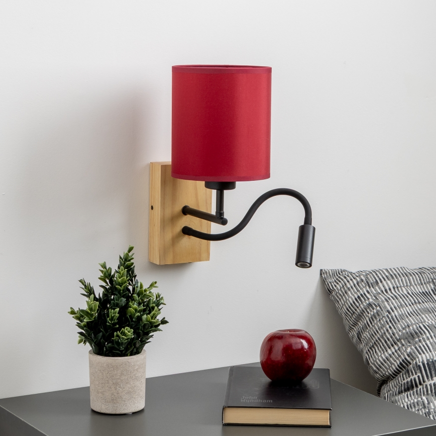 Brilagi - Светодиодная гибкая настенная лампа NUBILA WOOD 1xE27/25W/230V + LED/3W дуб/Помпейский красный