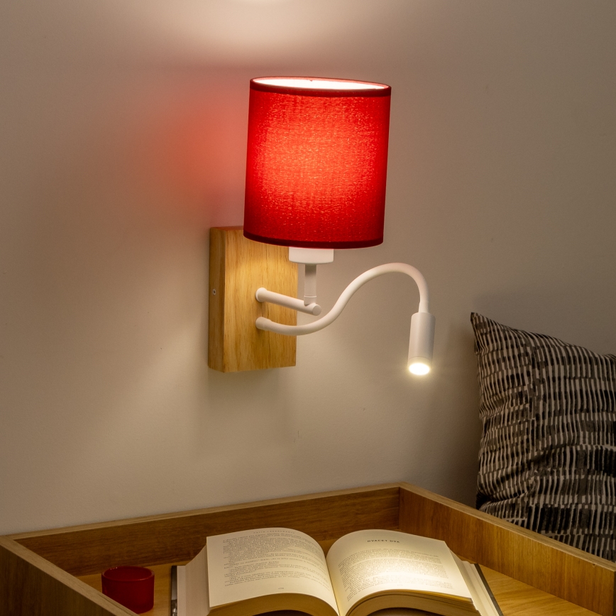 Brilagi - Светодиодная гибкая настенная лампа NUBILA WOOD 1xE27/25W/230V + LED/3W дуб/Помпейский красный