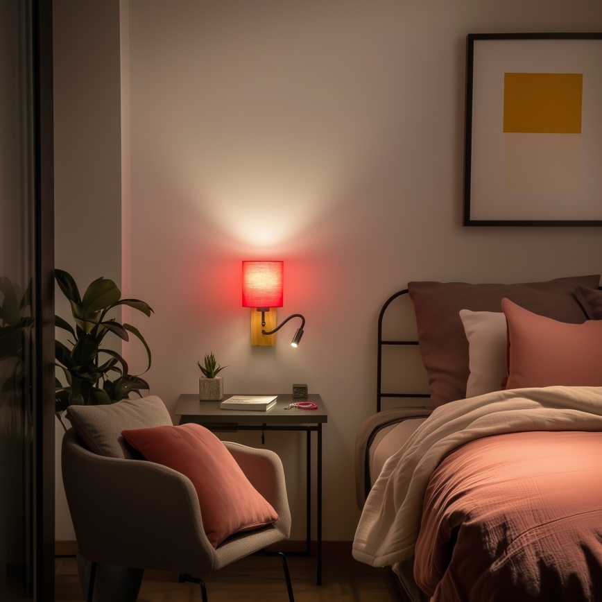 Brilagi - Светодиодная гибкая настенная лампа NUBILA WOOD 1xE27/25W/230V + LED/3W дуб/розовый