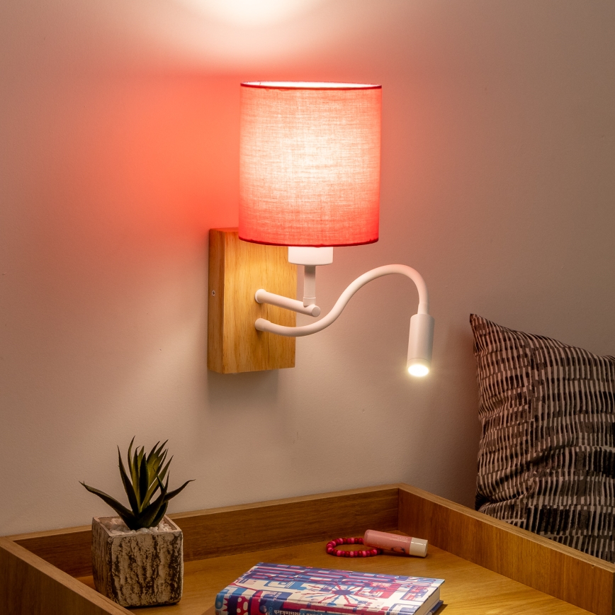 Brilagi - Светодиодная гибкая настенная лампа NUBILA WOOD 1xE27/25W/230V + LED/3W дуб/розовый