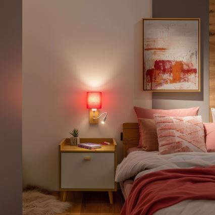 Brilagi - Светодиодная гибкая настенная лампа NUBILA WOOD 1xE27/25W/230V + LED/3W дуб/розовый