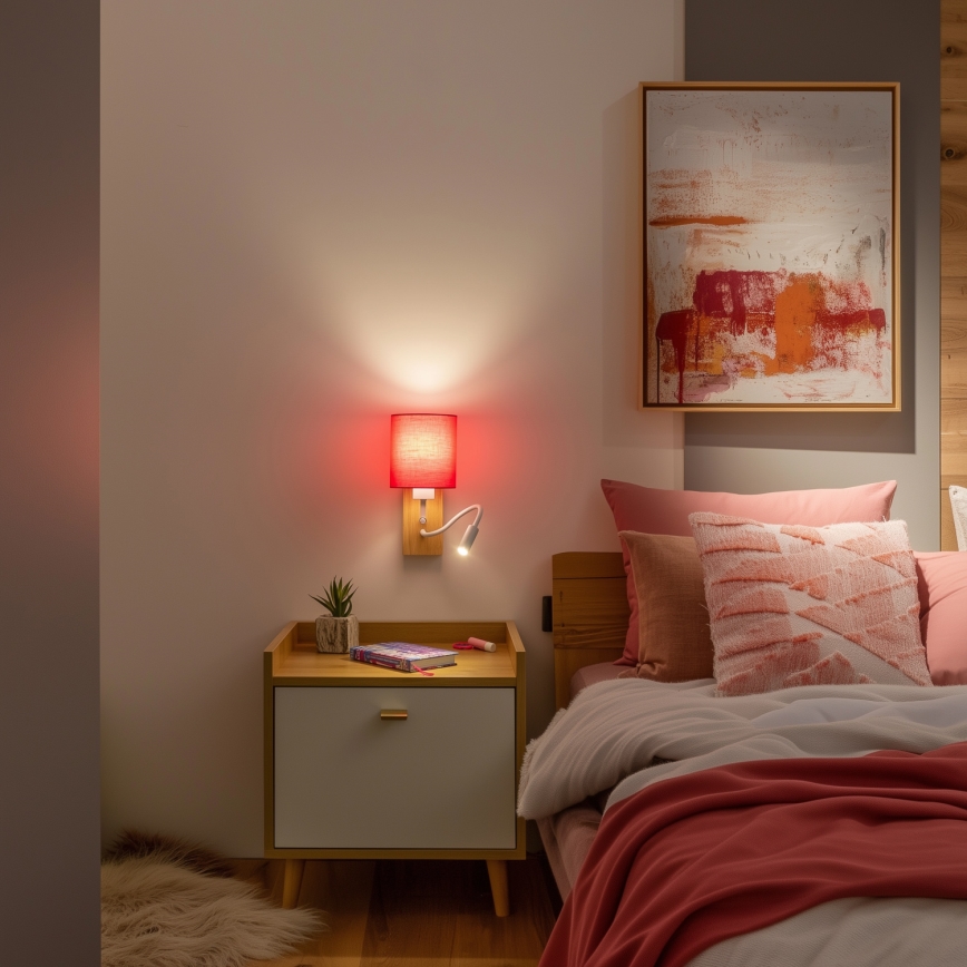 Brilagi - Светодиодная гибкая настенная лампа NUBILA WOOD 1xE27/25W/230V + LED/3W дуб/розовый