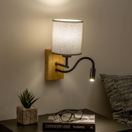 Brilagi - Светодиодная гибкая настенная лампа NUBILA WOOD 1xE27/25W/230V + LED/3W дуб/серый