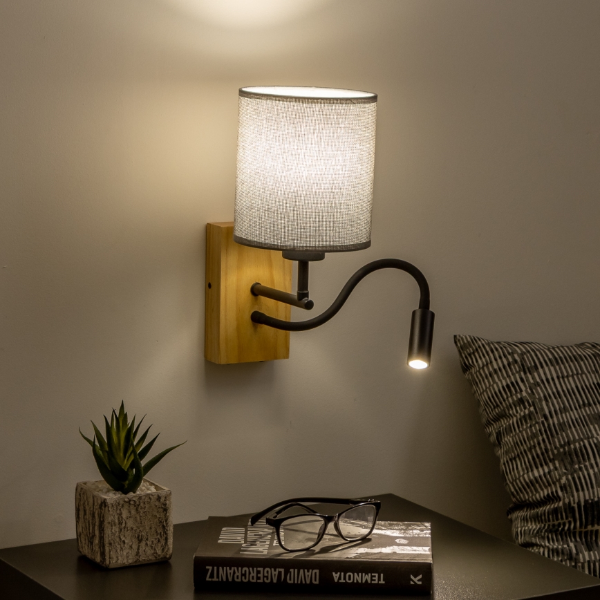 Brilagi - Светодиодная гибкая настенная лампа NUBILA WOOD 1xE27/25W/230V + LED/3W дуб/серый