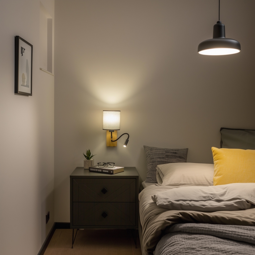 Brilagi - Светодиодная гибкая настенная лампа NUBILA WOOD 1xE27/25W/230V + LED/3W дуб/серый