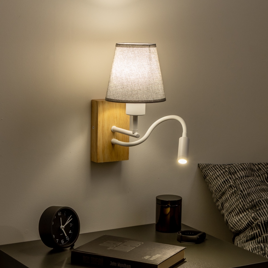 Brilagi - Светодиодная гибкая настенная лампа NUBILA WOOD 1xE27/25W/230V + LED/3W дуб/серый