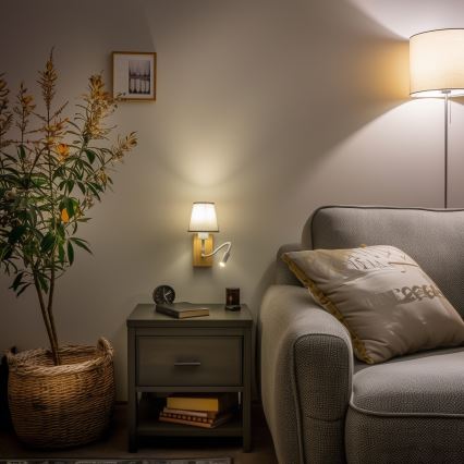 Brilagi - Светодиодная гибкая настенная лампа NUBILA WOOD 1xE27/25W/230V + LED/3W дуб/серый