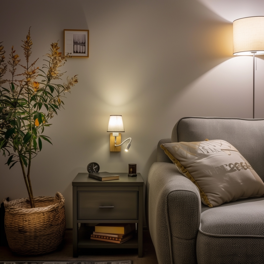 Brilagi - Светодиодная гибкая настенная лампа NUBILA WOOD 1xE27/25W/230V + LED/3W дуб/серый