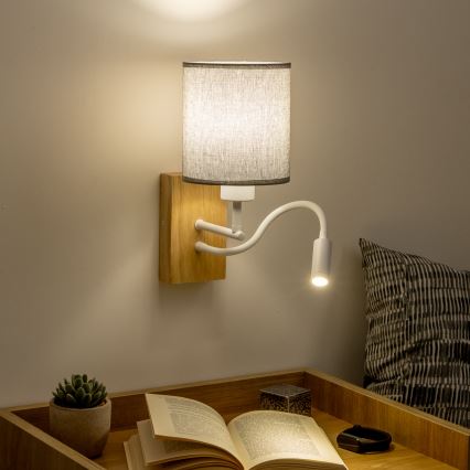 Brilagi - Светодиодная гибкая настенная лампа NUBILA WOOD 1xE27/25W/230V + LED/3W дуб/серый