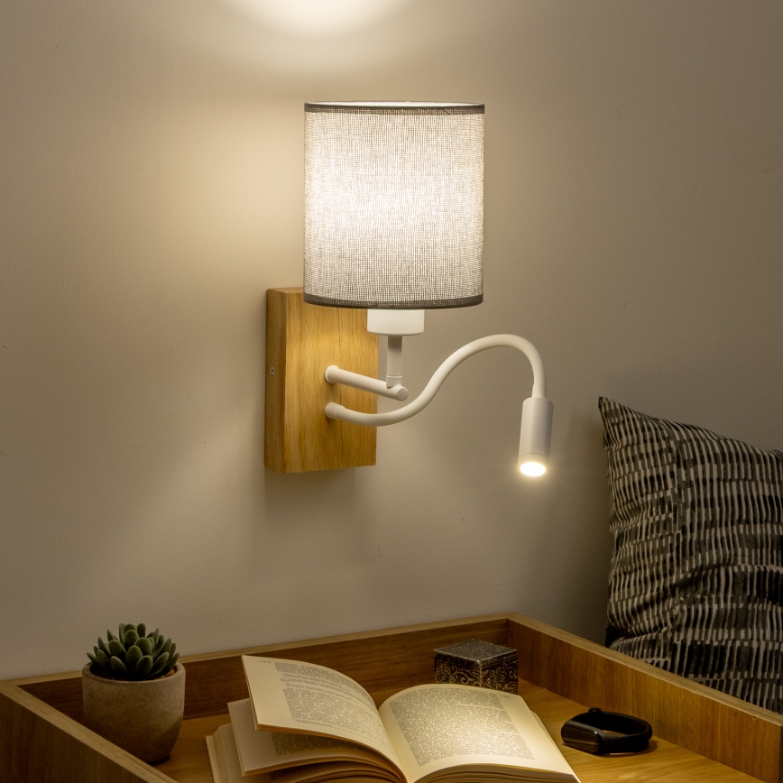 Brilagi - Светодиодная гибкая настенная лампа NUBILA WOOD 1xE27/25W/230V + LED/3W дуб/серый