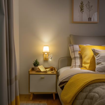 Brilagi - Светодиодная гибкая настенная лампа NUBILA WOOD 1xE27/25W/230V + LED/3W дуб/светло-коричневый