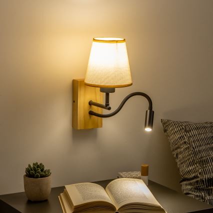 Brilagi - Светодиодная гибкая настенная лампа NUBILA WOOD 1xE27/25W/230V + LED/3W дуб/светло-коричневый