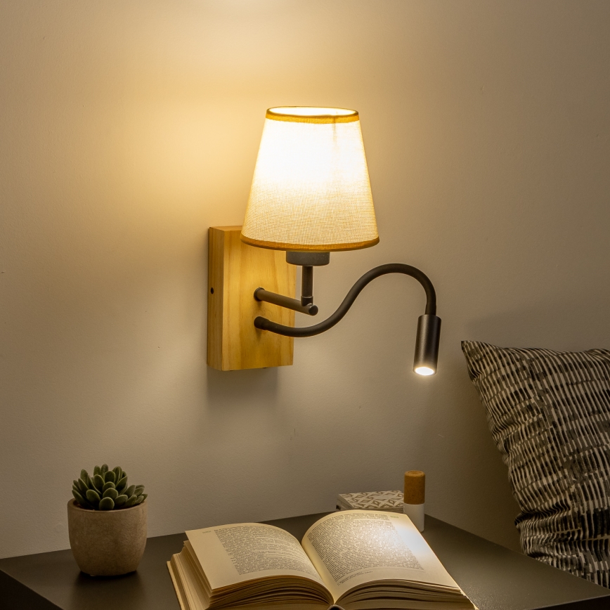 Brilagi - Светодиодная гибкая настенная лампа NUBILA WOOD 1xE27/25W/230V + LED/3W дуб/светло-коричневый