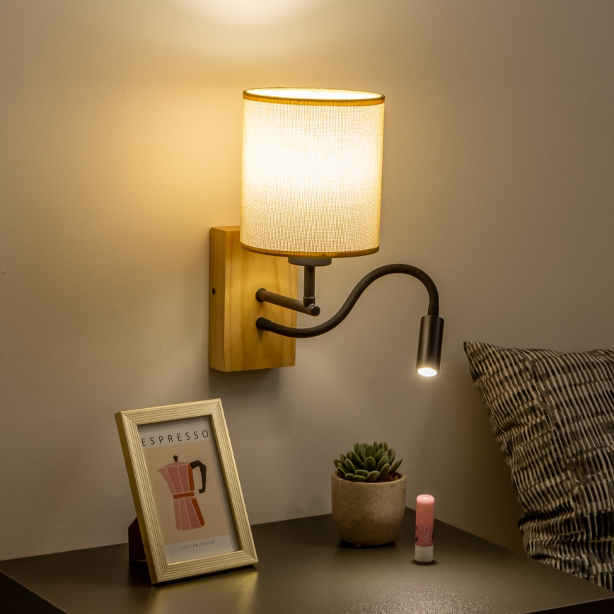 Brilagi - Светодиодная гибкая настенная лампа NUBILA WOOD 1xE27/25W/230V + LED/3W дуб/светло-коричневый