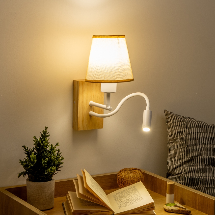 Brilagi - Светодиодная гибкая настенная лампа NUBILA WOOD 1xE27/25W/230V + LED/3W дуб/светло-коричневый