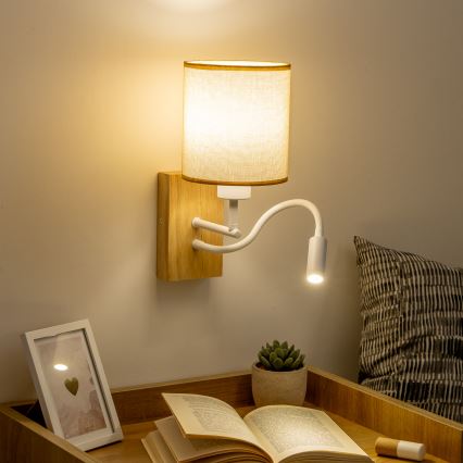 Brilagi - Светодиодная гибкая настенная лампа NUBILA WOOD 1xE27/25W/230V + LED/3W дуб/светло-коричневый