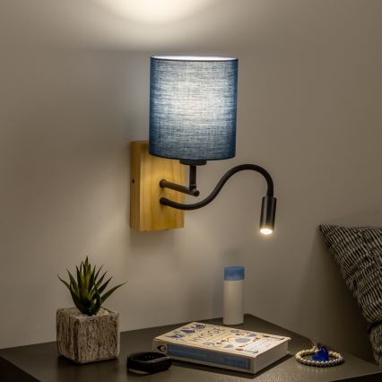 Brilagi - Светодиодная гибкая настенная лампа NUBILA WOOD 1xE27/25W/230V + LED/3W дуб/темно-синий