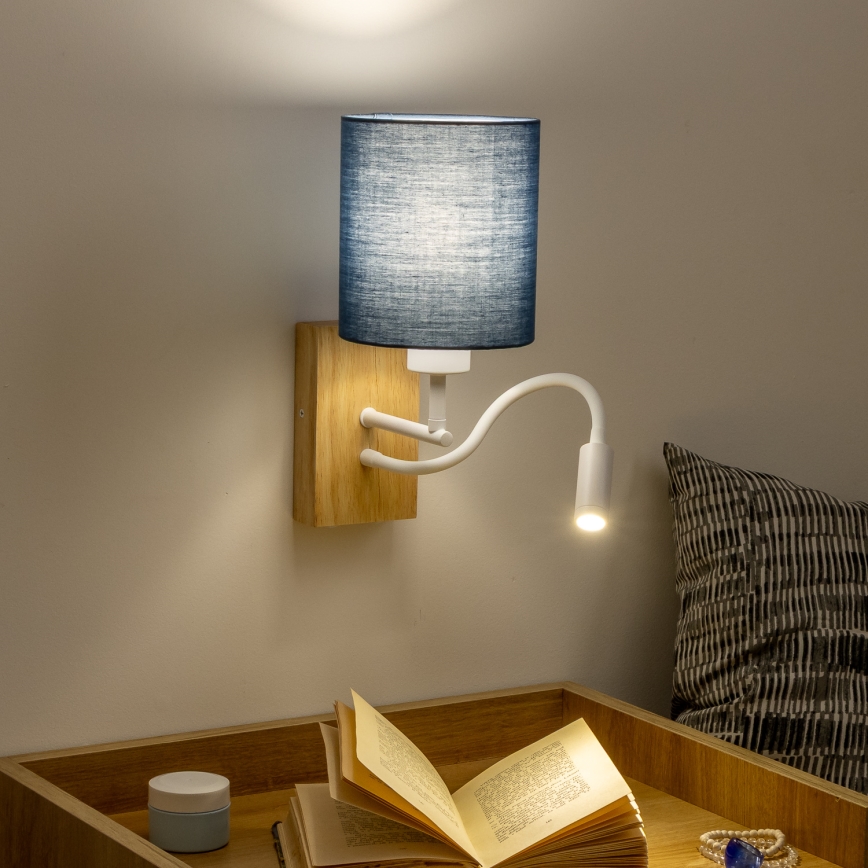 Brilagi - Светодиодная гибкая настенная лампа NUBILA WOOD 1xE27/25W/230V + LED/3W дуб/темно-синий