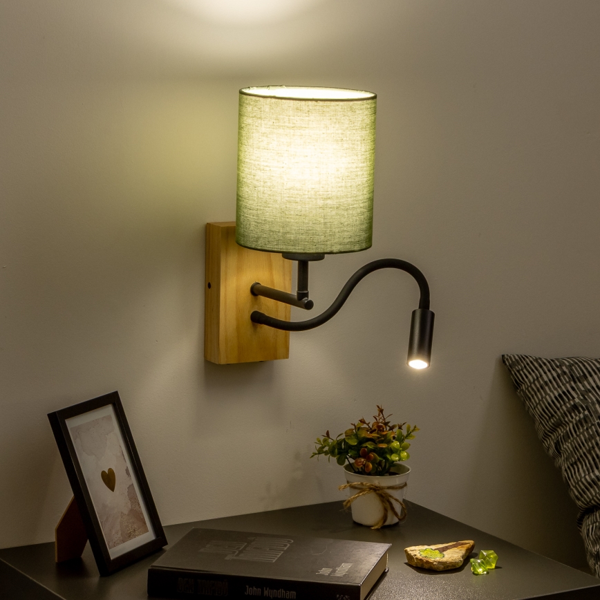 Brilagi - Светодиодная гибкая настенная лампа NUBILA WOOD 1xE27/25W/230V + LED/3W дуб/зеленый
