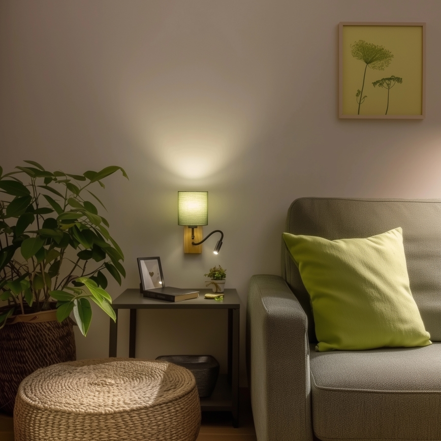 Brilagi - Светодиодная гибкая настенная лампа NUBILA WOOD 1xE27/25W/230V + LED/3W дуб/зеленый