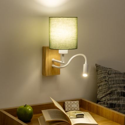 Brilagi - Светодиодная гибкая настенная лампа NUBILA WOOD 1xE27/25W/230V + LED/3W дуб/зеленый