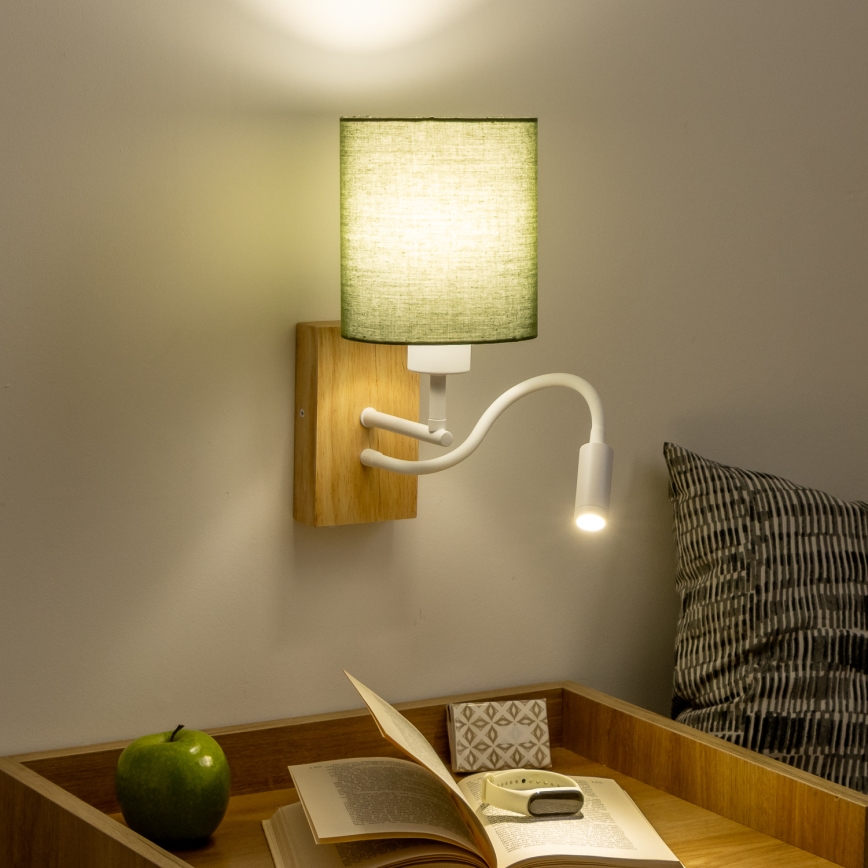 Brilagi - Светодиодная гибкая настенная лампа NUBILA WOOD 1xE27/25W/230V + LED/3W дуб/зеленый