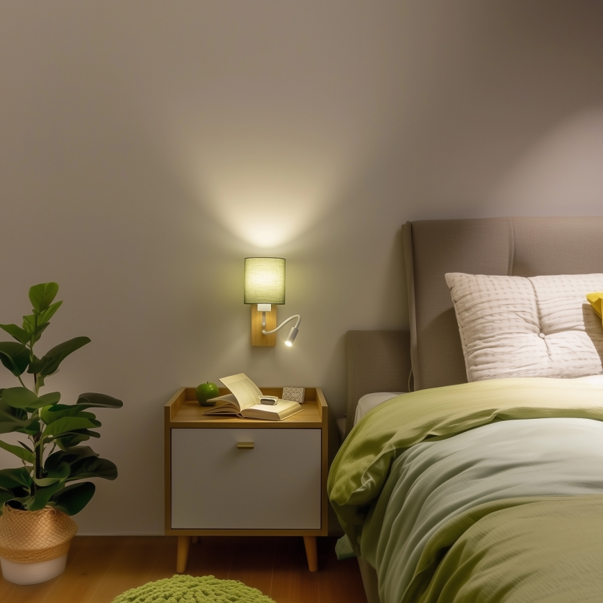 Brilagi - Светодиодная гибкая настенная лампа NUBILA WOOD 1xE27/25W/230V + LED/3W дуб/зеленый