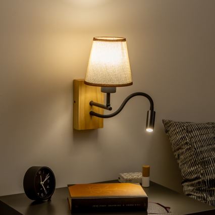 Brilagi - Светодиодная гибкая настенная лампа NUBILA WOOD 1xE27/25W/230V + LED/3W дуб/коричневый