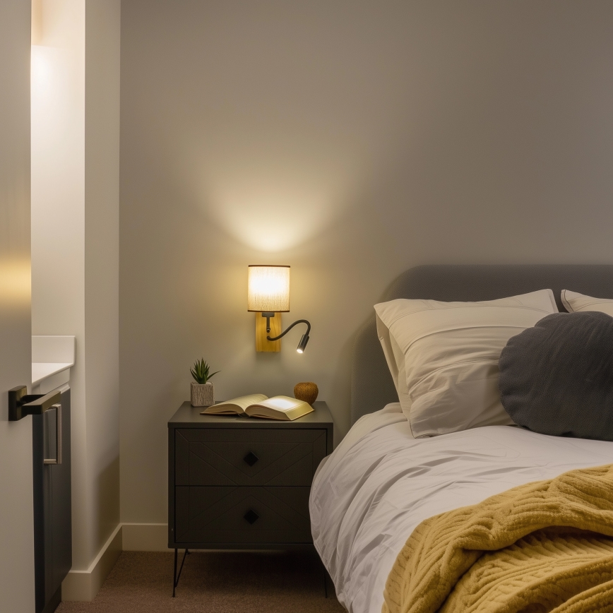 Brilagi - Светодиодная гибкая настенная лампа NUBILA WOOD 1xE27/25W/230V + LED/3W дуб/коричневый