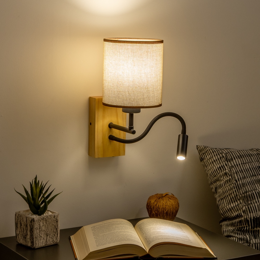 Brilagi - Светодиодная гибкая настенная лампа NUBILA WOOD 1xE27/25W/230V + LED/3W дуб/коричневый