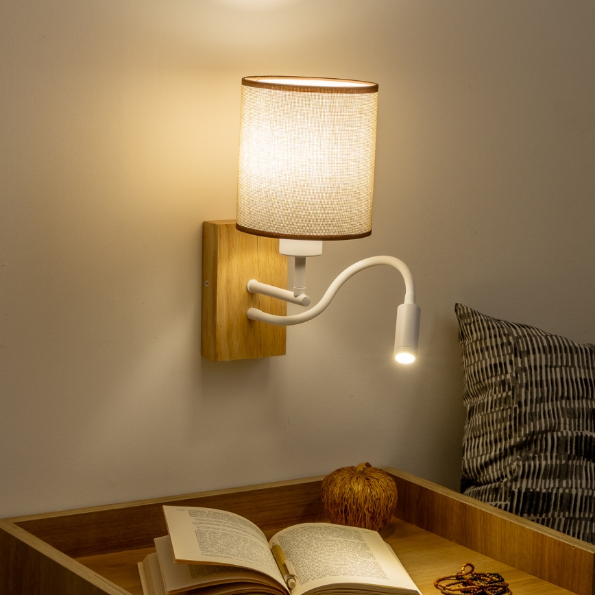 Brilagi - Светодиодная гибкая настенная лампа NUBILA WOOD 1xE27/25W/230V + LED/3W дуб/коричневый