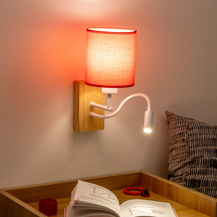 Brilagi - Светодиодная гибкая настенная лампа NUBILA WOOD 1xE27/25W/230V + LED/3W дуб/красный