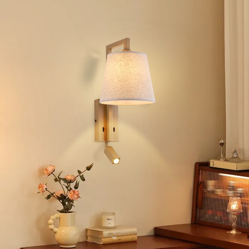Brilagi - Светодиодная настенная лампа RAYA 1xE14/40W/230V + LED/3W лен/бежевый