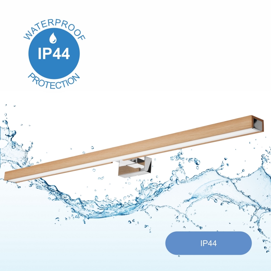 Brilagi - Светодиодная подсветка для зеркала в ванной комнате WOODY MIRROR LED/15W/230V 90 см IP44 дуб/блестящий хром